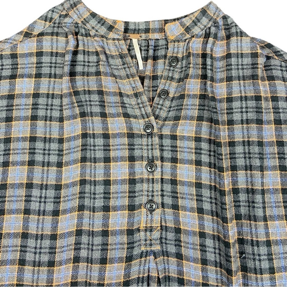 Free people plaid flannel 1/4 button pullover top - Picture 2 of 4